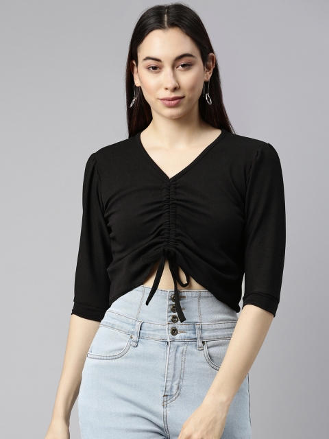 

Selvia Black Twisted Scuba Boxy Crop Top