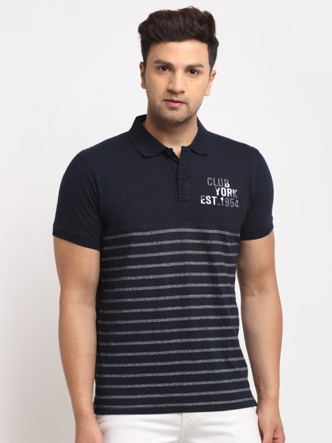 

Club York Men Navy Blue Striped Polo Collar T-shirt