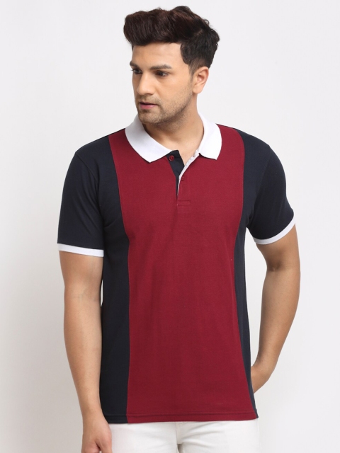

Club York Men Navy Blue & Red Colourblocked Polo Collar T-shirt