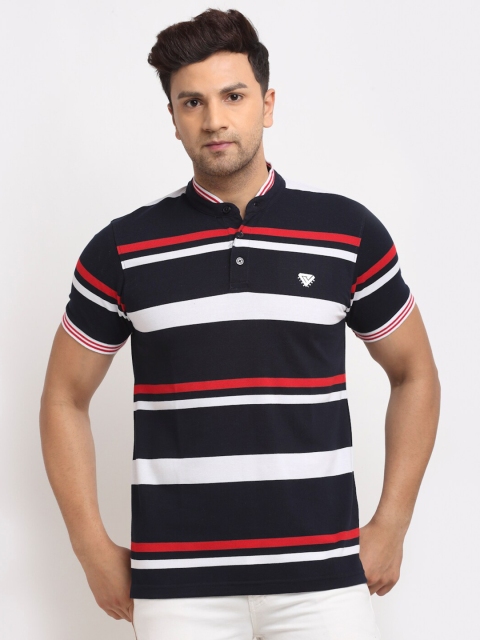 

Club York Men Navy Blue & White Striped Polo Collar T-shirt