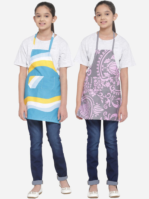 

KLOTTHE Unisex Kids Pack of 2 Printed Aprons, Grey