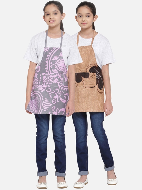 

KLOTTHE Unisex Kids Pack of 2 Printed Aprons, Grey