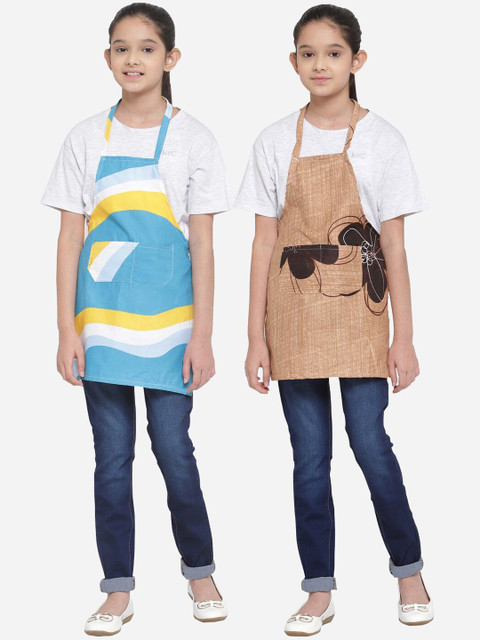 

KLOTTHE Unisex Kids Pack of 2 Printed Aprons, Blue
