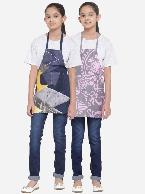 

KLOTTHE Unisex Kids Pack of 2 Printed Aprons, Grey