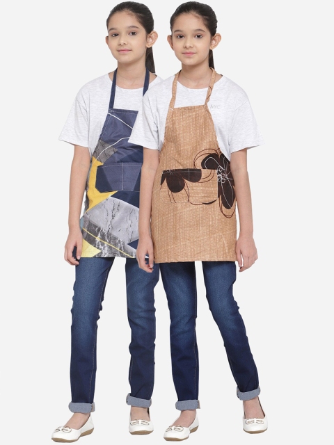 

KLOTTHE Kids Pack of 2 Printed Aprons, Brown