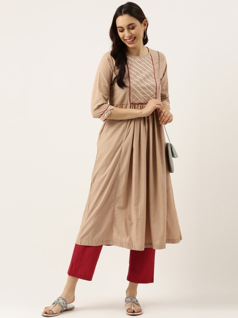 

Lokatita Women Beige & Red Gotta Patti Kurta