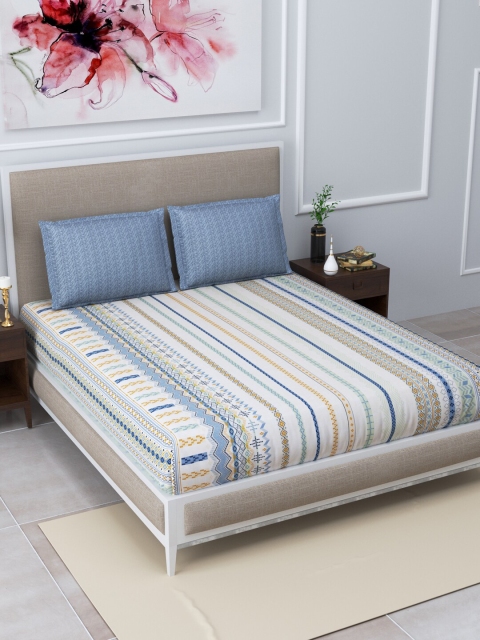 

Home Fresh Grey & Off White Geometric 144 TC Queen Bedsheet with 2 Pillow Covers