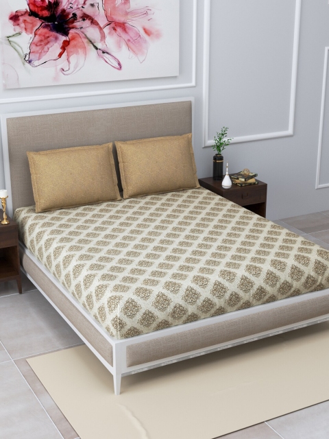 

Home Fresh Brown & Beige Ethnic Motifs 120 TC Queen Bedsheet with 2 Pillow Covers