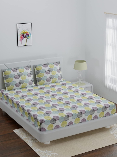 

Home Fresh Green & Yellow Geometric 144 TC Queen Bedsheet with 2 Pillow Covers