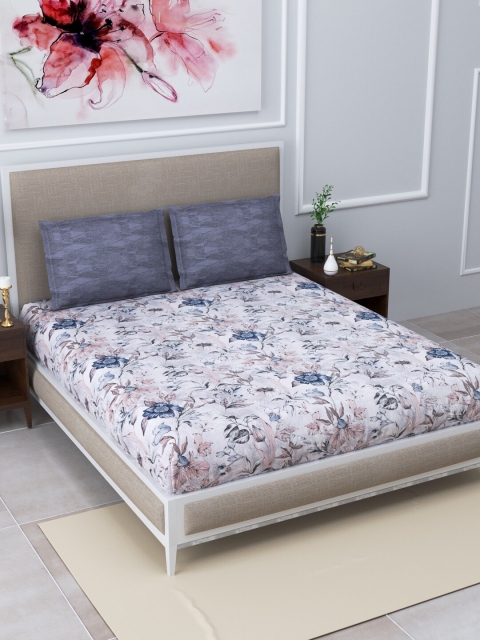 

Home Fresh Blue & Pink 144 TC Queen Bedsheet with 2 Pillow Covers