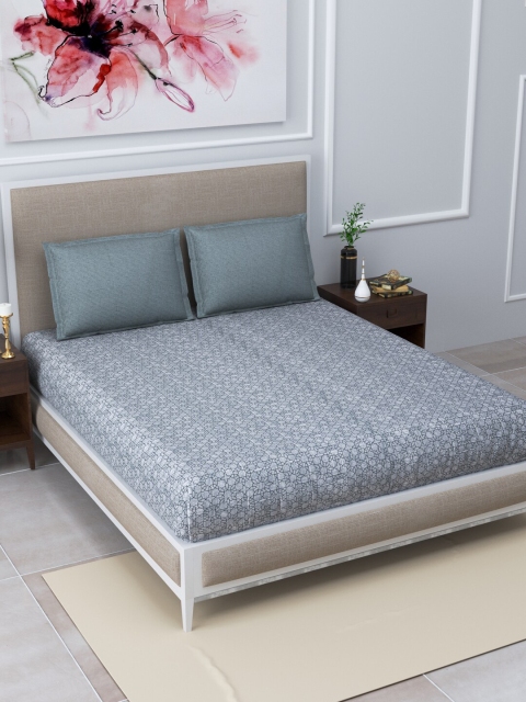 

Home Fresh Blue & Black Geometric 120 TC Queen Bedsheet with 2 Pillow Covers