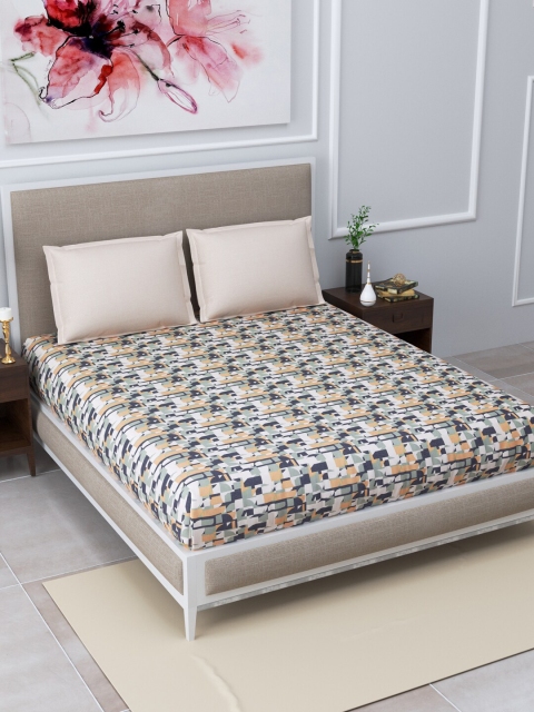 

Home Fresh Beige & Grey 144 TC Queen Bedsheet with 2 Pillow Covers