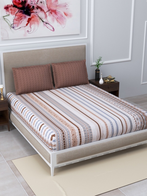 

Home Fresh Brown & White Striped 144 TC Queen Bedsheet with 2 Pillow Covers