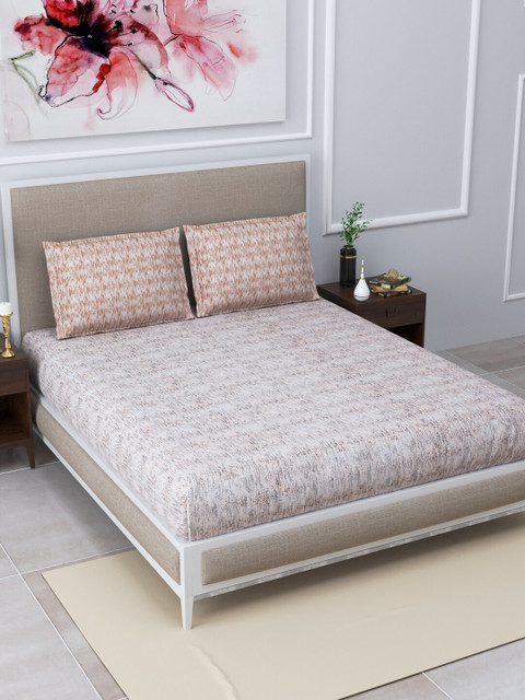 

Home Fresh Beige & Grey 144 TC Queen Bedsheet with 2 Pillow Covers