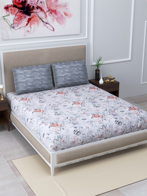 

Home Fresh Grey & White Floral 144 TC Queen Bedsheet with 2 Pillow Covers