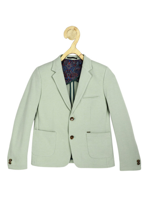 

Allen Solly Junior Boys Green Solid Single-Breasted Blazer