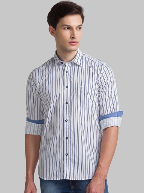 

Parx Men Blue Slim Fit Striped Casual Shirt