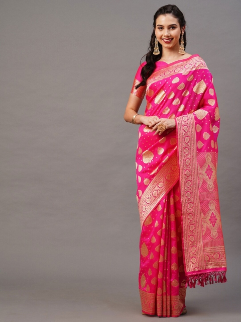 

Mitera Pink & Gold-Toned Woven Design Banarasi Saree