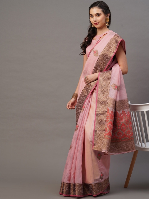 

Mitera Pink & Beige Woven Design Banarasi Saree