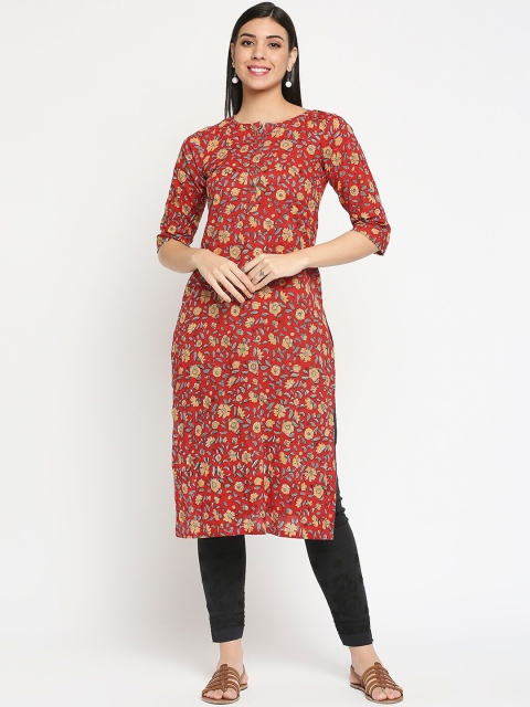 

Orbbaan Women Red Floral Printed Kurta
