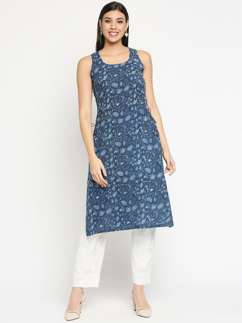 

Orbbaan Women Navy Blue Printed Indigo Kurta
