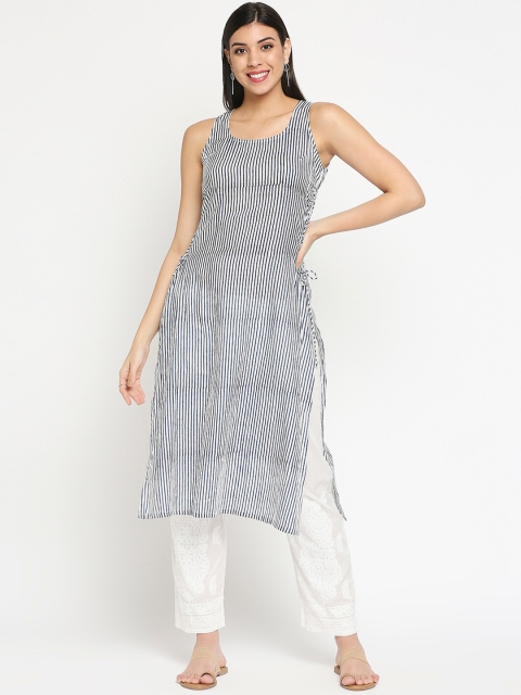 

Orbbaan Women Navy Blue Striped Kurta