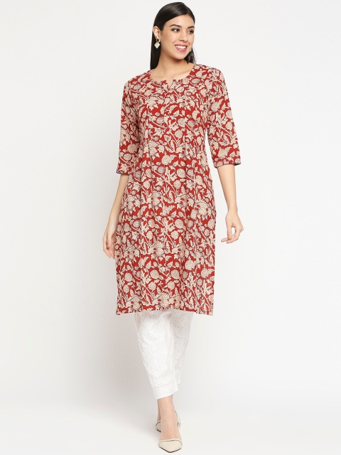

Orbbaan Women Red Ethnic Motifs Printed Block Print Kurta