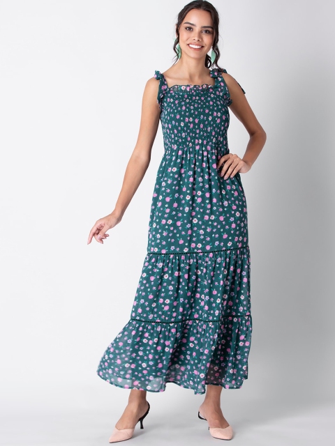 

FabAlley Green Floral Printed Georgette Tiered Maxi Dress