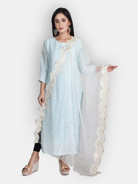 

Sanwara White Embroidered Dupatta with Sequinned Work