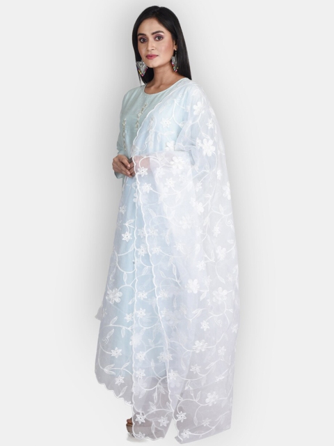 

Sanwara White Embroidered Organza Dupatta With Thread Work