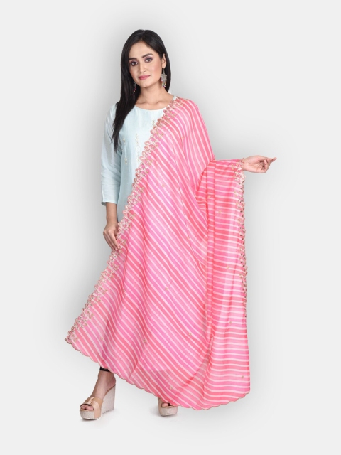 

Sanwara Pink & Silver-Toned Embroidered Pure Silk Dupatta With Zari Work