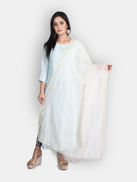 

Sanwara White Woven Design Pure Silk Dupatta with Zari Work