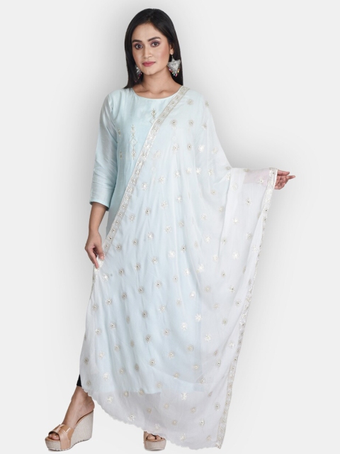 

Sanwara Chiffon White Embroidered Dupatta With Mirror Work