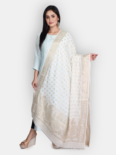

Sanwara White & Beige Woven Design Pure Cotton Dupatta with Zari