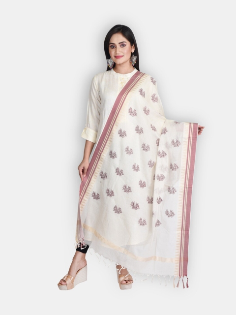

Sanwara White & Maroon Embroidered Pure Cotton Dupatta With Thread Work