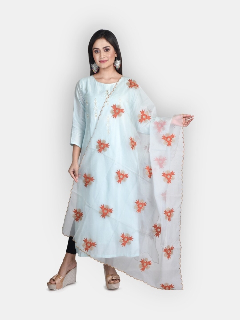 

Sanwara Blue & Peach-Coloured Embroidered Organza Dupatta With Zari Work