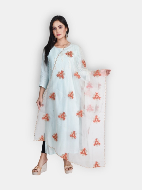

Sanwara Off White & Peach-Coloured Embroidered Organza Dupatta With Zari Work