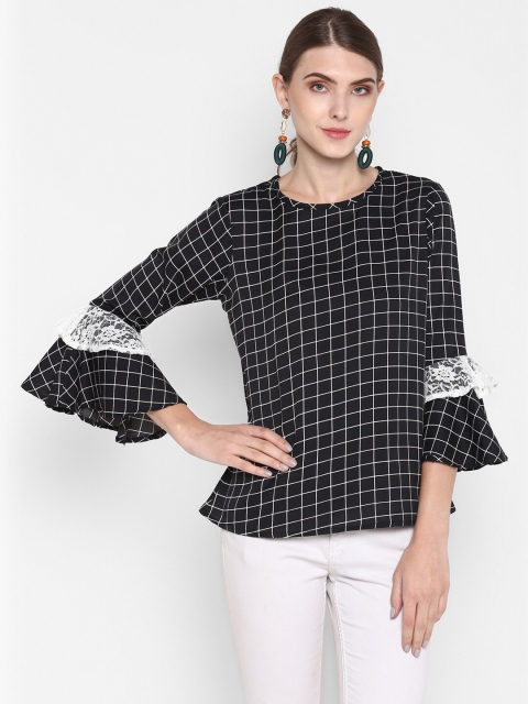 

Indietoga Black Checked Crepe Regular Top