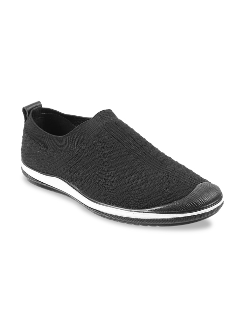 

Metro Men Black Woven Design Slip-On Sneakers