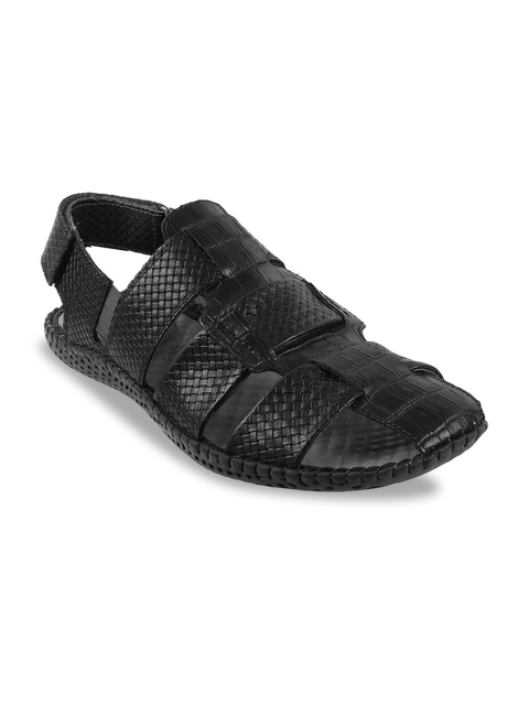 

DAVINCHI Men Black Leather Fisherman Sandals
