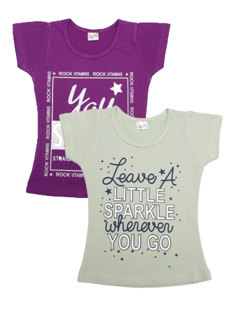 

Pothys Pack-2 Girls Green& Violet Printed T-shirt