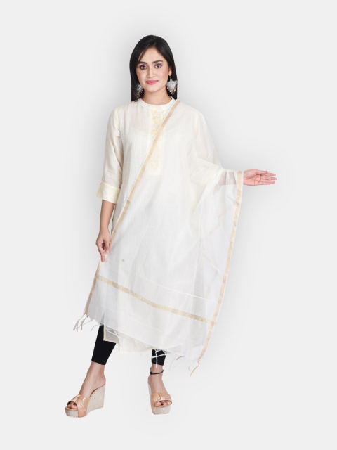 

Sanwara Women White & Gold-Toned Solid Dupatta