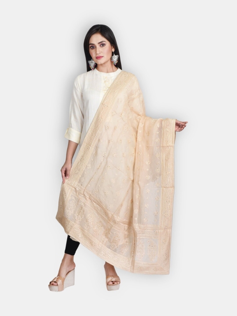 

Sanwara Women Beige Ethnic Motifs Embroidered & Embellished Pure Silk Dupatta