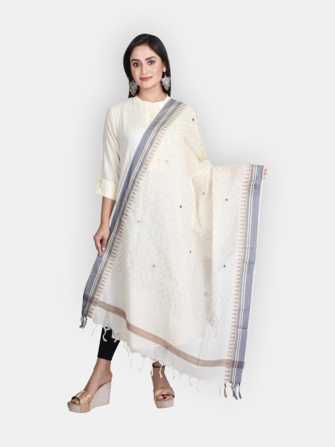 

Sanwara Women Off White & Gold-Toned Embroidered Pure Cotton Dupatta