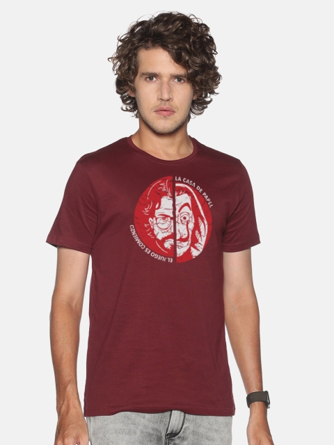 

MASH UNLIMITED Men Maroon Typography Printed Slim Fit Cotton T-shirt