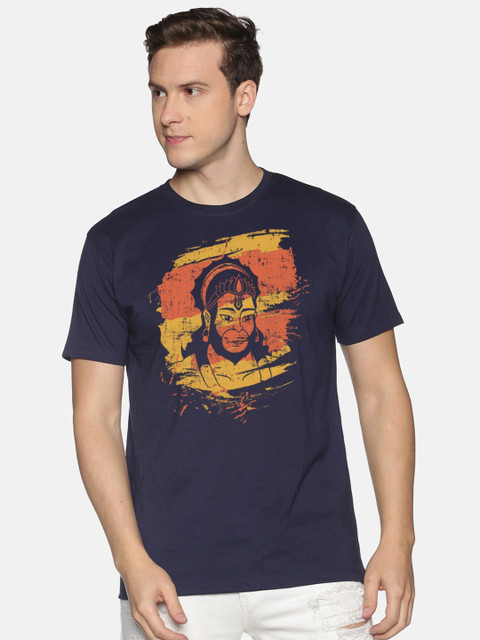 

MASH UNLIMITED Men Navy Blue Typography Printed Slim Fit T-shirt