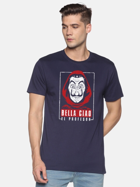 

MASH UNLIMITED Men Navy Blue Typography Printed Slim Fit T-shirt