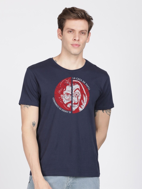 

MASH UNLIMITED Men Navy Blue Printed Pockets Slim Fit T-shirt