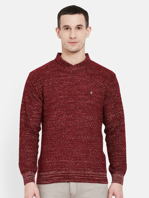 

Duke Men Maroon Self Design Full Sleeves Pullover