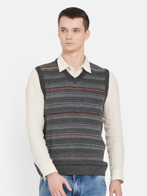 

Duke Men Black & Grey Striped Sweater Vest